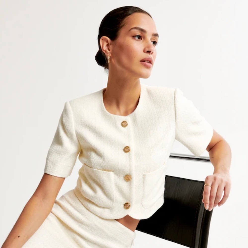 Abercrombie Short-Sleeve Cropped Tweed Jacket